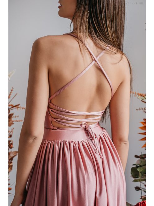 Madleine - maxi šaty s ramienkami na chrbte z elastického materiálu, vo farbe shiva