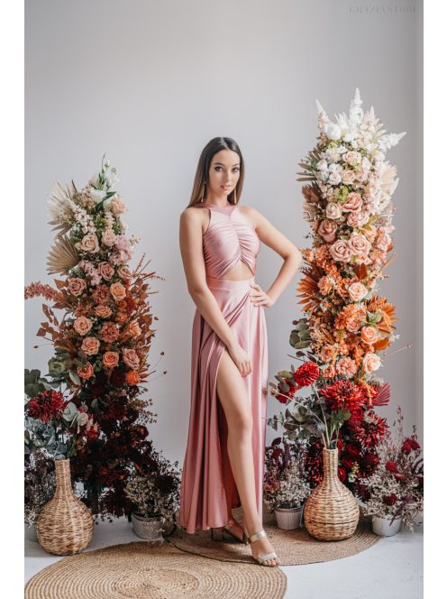 Eliza - špeciálne maxi šaty s preloženou sukňou, vo farbe shiva 