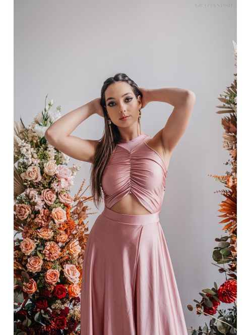 Eliza - špeciálne maxi šaty s preloženou sukňou, vo farbe shiva 