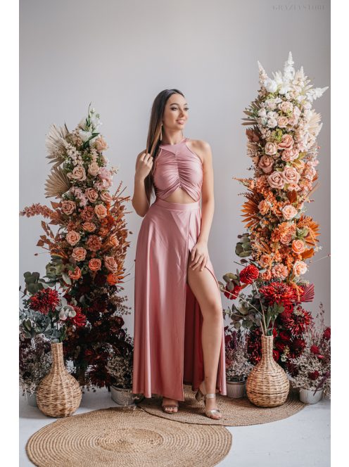 Eliza - špeciálne maxi šaty s preloženou sukňou, vo farbe shiva 