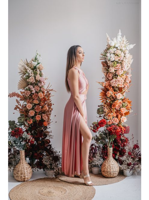 Eliza - špeciálne maxi šaty s preloženou sukňou, vo farbe shiva 