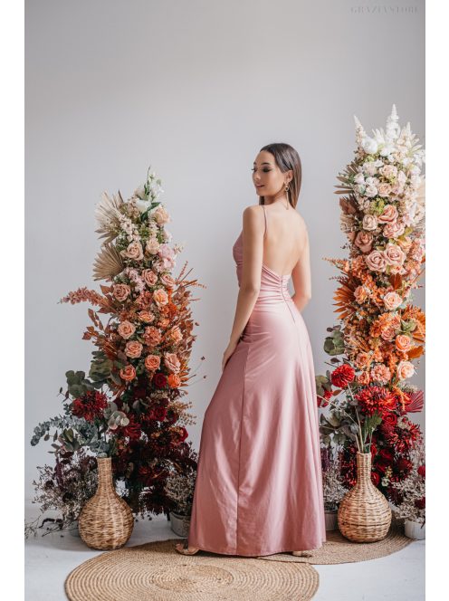 Emili -  nariasené maxi šaty s výstrihom do V a tenkými ramienkami,  vo farbe shiva