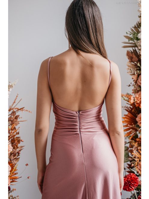 Emili -  nariasené maxi šaty s výstrihom do V a tenkými ramienkami,  vo farbe shiva