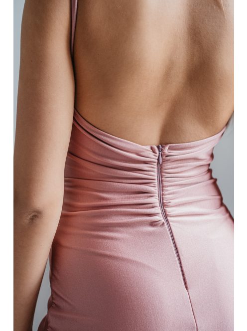 Emili -  nariasené maxi šaty s výstrihom do V a tenkými ramienkami,  vo farbe shiva