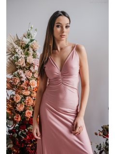   Emili -  nariasené maxi šaty s výstrihom do V a tenkými ramienkami,  vo farbe shiva