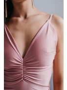 Emili -  nariasené maxi šaty s výstrihom do V a tenkými ramienkami,  vo farbe shiva