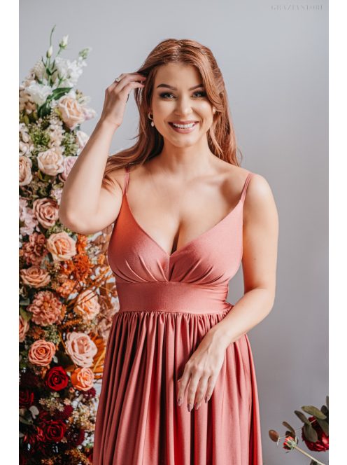 Hanna -  maxi šaty s výstrihom do V z elastického materiálu, vo farbe keňa