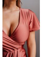 Alina - zavinovacie maxi šaty s krátkym rukávom, vo farbe keňa