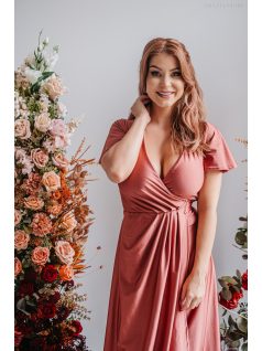   Alina - zavinovacie maxi šaty s krátkym rukávom, vo farbe keňa