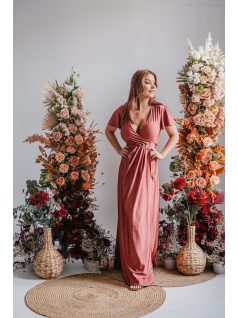   Alina - zavinovacie maxi šaty s krátkym rukávom, vo farbe keňa