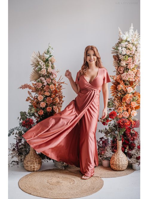 Alina - zavinovacie maxi šaty s krátkym rukávom, vo farbe keňa