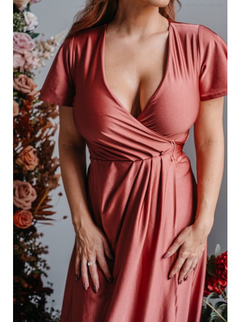 Alina - zavinovacie maxi šaty s krátkym rukávom, vo farbe keňa