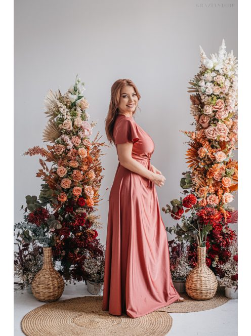 Alina - zavinovacie maxi šaty s krátkym rukávom, vo farbe keňa