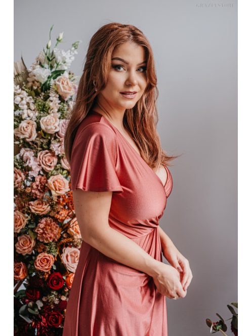 Alina - zavinovacie maxi šaty s krátkym rukávom, vo farbe keňa