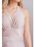 Szabina - Priliehavé šaty púdrovej farby s výstrihom do V, z elastického materiálu