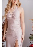 Szabina - Priliehavé šaty púdrovej farby s výstrihom do V, z elastického materiálu