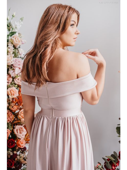 Audrey - maxi šaty s výstrihom v tvare srdca, v púdrovej farbe