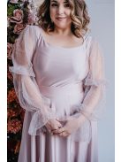 Adél – maxi šaty s výstrihom do U a tylovými rukávmi so štrasom,  v púdrovej farbe