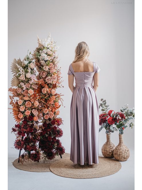 Inez - maxi šaty  s nariaseným topom a romantickými rukávmi, v alchímiovej farbe