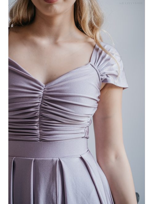 Inez - maxi šaty  s nariaseným topom a romantickými rukávmi, v alchímiovej farbe