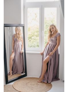   Inez - maxi šaty  s nariaseným topom a romantickými rukávmi, v alchímiovej farbe