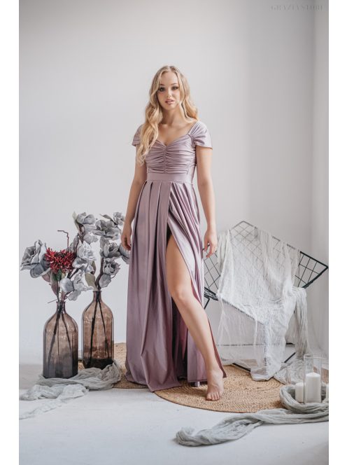 Inez - maxi šaty  s nariaseným topom a romantickými rukávmi, v alchímiovej farbe