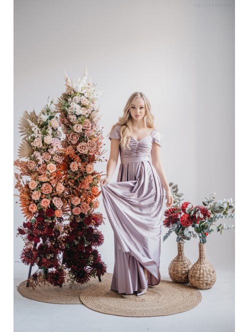 Inez - maxi šaty  s nariaseným topom a romantickými rukávmi, v alchímiovej farbe