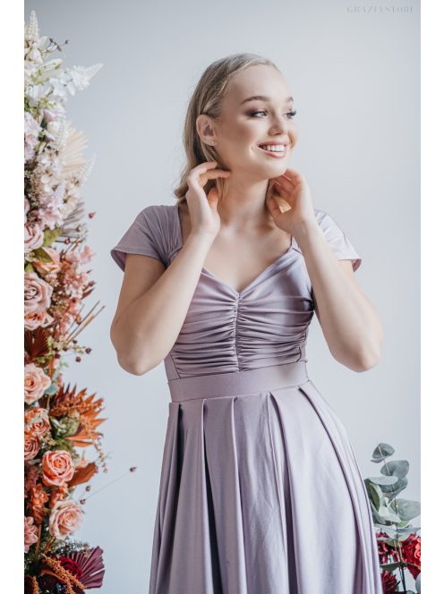 Inez - maxi šaty  s nariaseným topom a romantickými rukávmi, v alchímiovej farbe