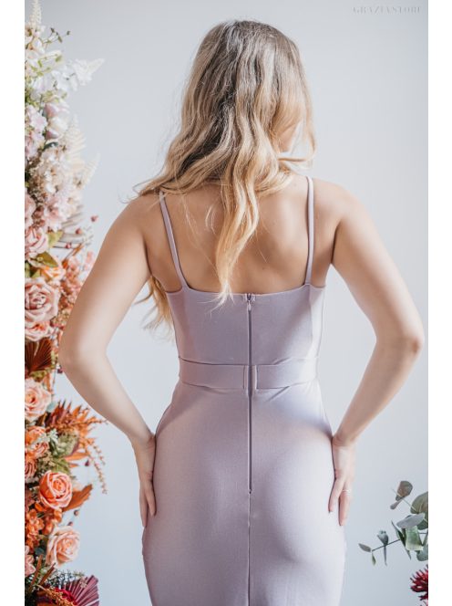 Abigél – maxi šaty s preloženým dekoltom, vpredu nariasená úzka sukňa, vo farbe alchimia