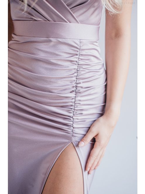 Abigél – maxi šaty s preloženým dekoltom, vpredu nariasená úzka sukňa, vo farbe alchimia