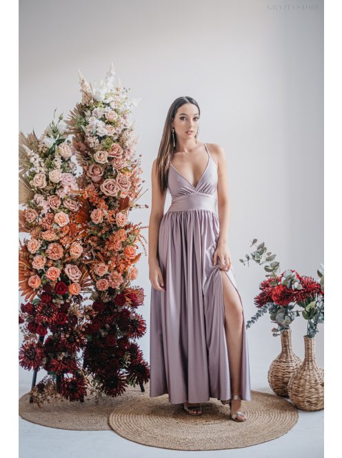 Emma - maxi šaty s výstrihom do V, so špeciálnym chrbtom, vo farbe alchimia