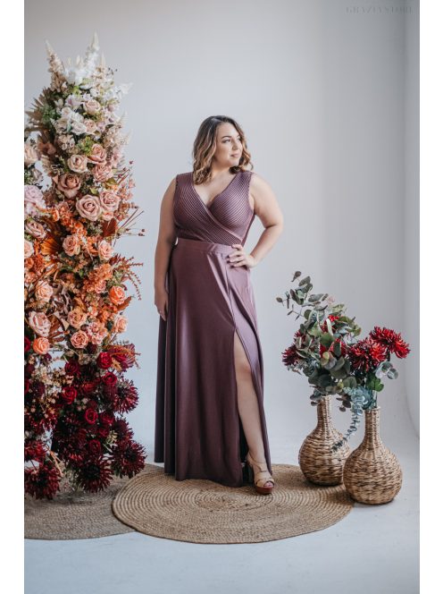 Polli - maxi šaty  s preloženým, vrúbkovaným dekoltom, v supernatural farbe