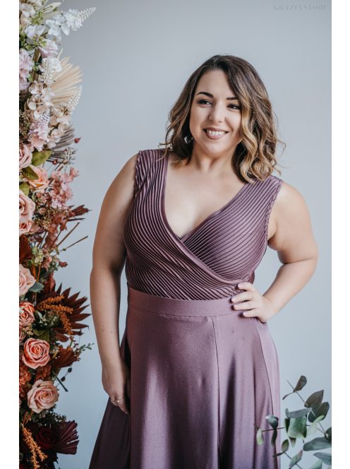 Polli - maxi šaty  s preloženým, vrúbkovaným dekoltom, v supernatural farbe