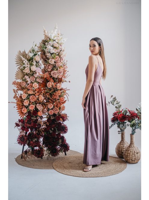 Zenina - maxi šaty s výstrihom do V a špagetovými ramienkami, vo farbe supernatural