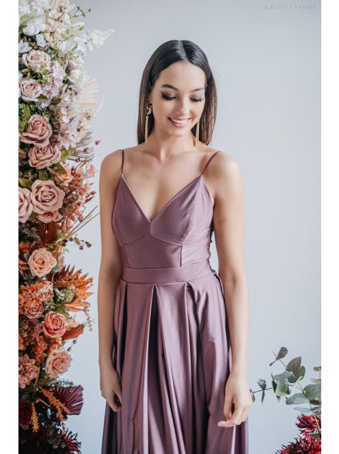 Zenina - maxi šaty s výstrihom do V a špagetovými ramienkami, vo farbe supernatural