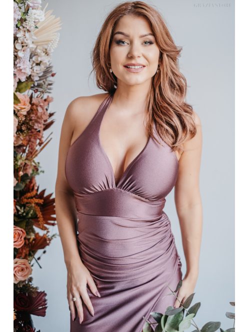 Szabina -priliehavé  maxi šaty s výstrihom do V,  v supernatural farbe