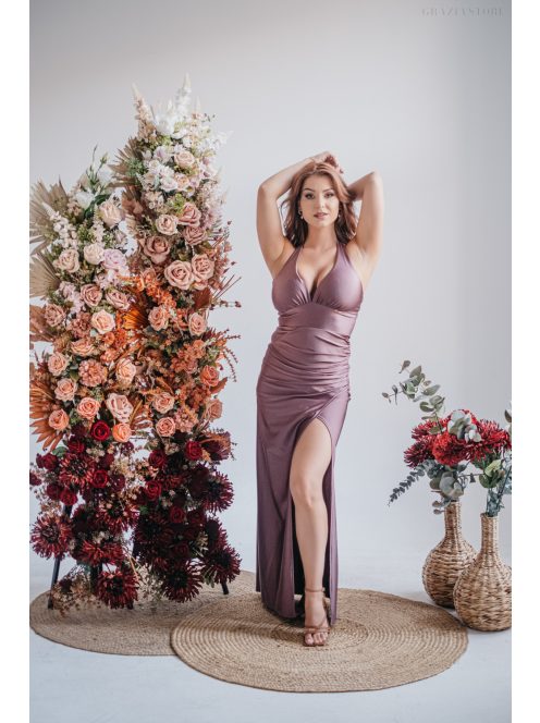 Szabina -priliehavé  maxi šaty s výstrihom do V,  v supernatural farbe