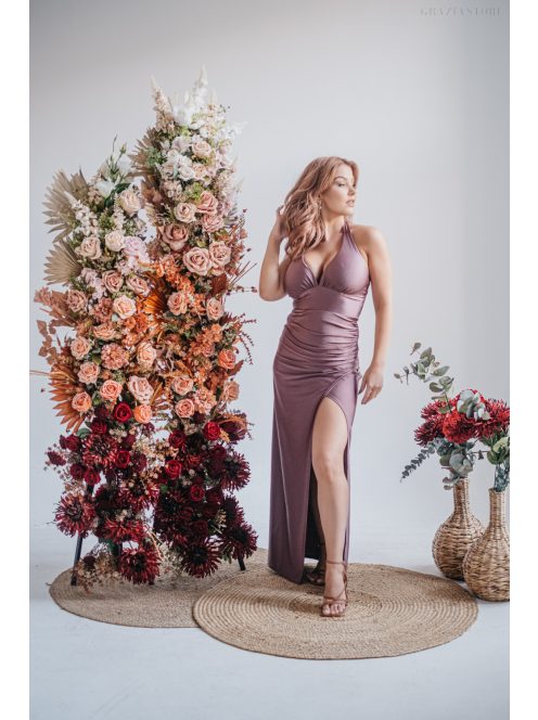 Szabina - priliehavé  maxi šaty s výstrihom do V,  v supernatural farbe