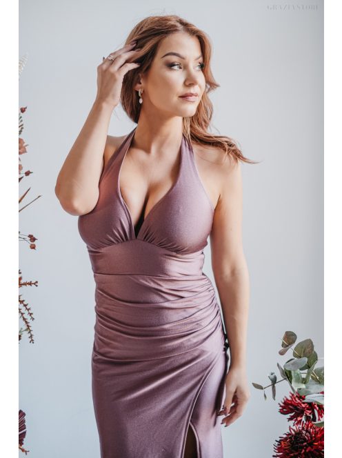 Szabina - priliehavé  maxi šaty s výstrihom do V,  v supernatural farbe