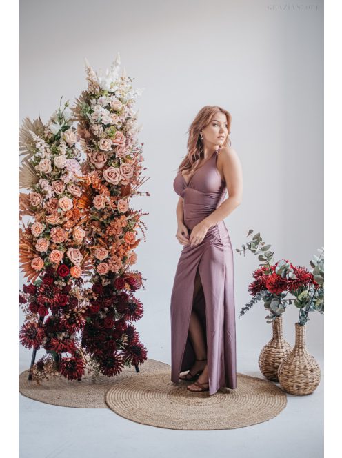 Szabina - priliehavé  maxi šaty s výstrihom do V,  v supernatural farbe