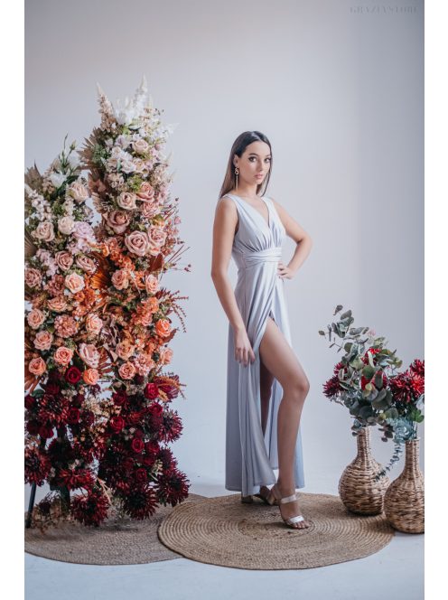 Heather - maxi šaty s výstrihom do V, vo filigránovej farbe