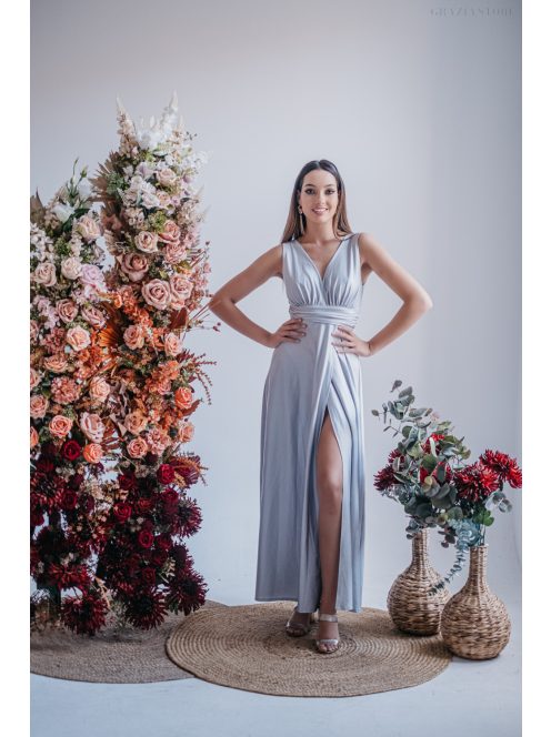 Heather - maxi šaty s výstrihom do V, vo filigránovej farbe