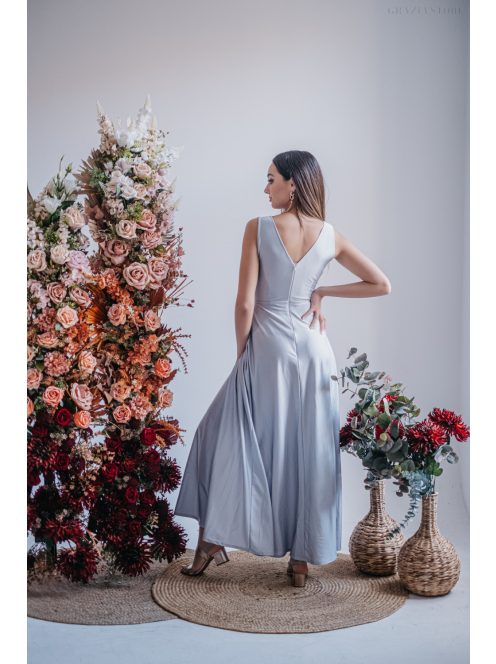 Heather - maxi šaty s výstrihom do V, vo filigránovej farbe