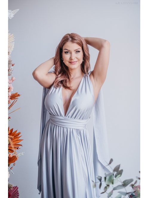 Scarlett - špeciálne maxi šaty s prekríženou látkou na chrbte,  vo filigránovej farbe