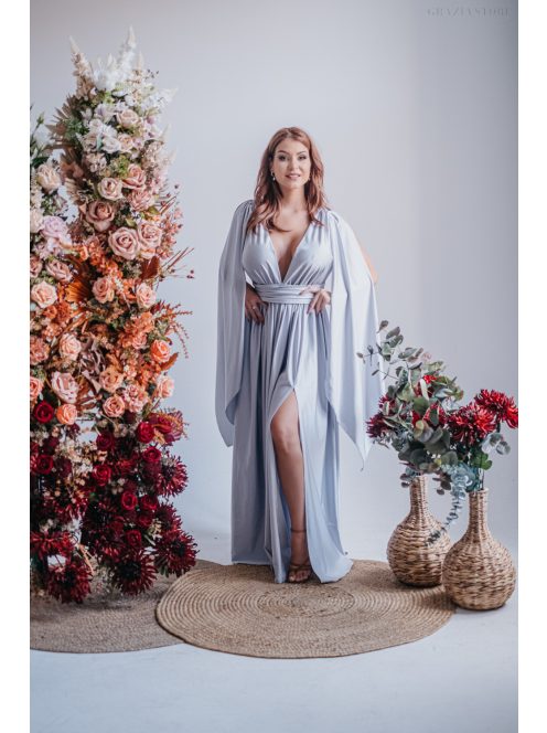 Scarlett - špeciálne maxi šaty s prekríženou látkou na chrbte,  vo filigránovej farbe