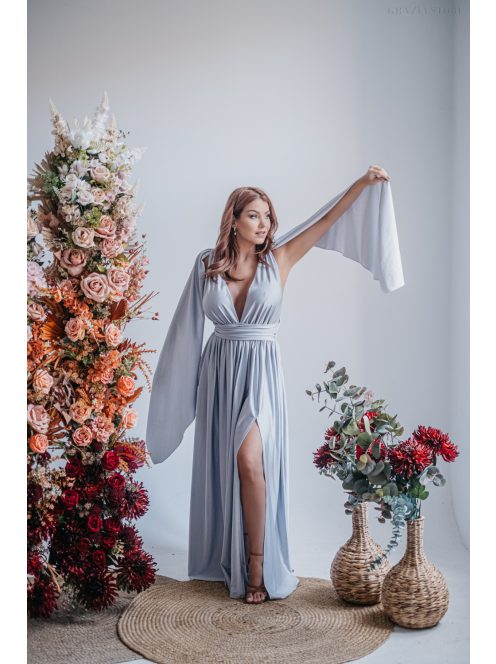 Scarlett - špeciálne maxi šaty s prekríženou látkou na chrbte,  vo filigránovej farbe