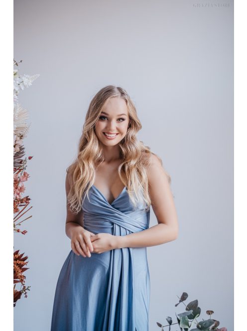 Elenor -  maxi šaty s výstrihom do V a tenkými ramienkami, vo farbe riva