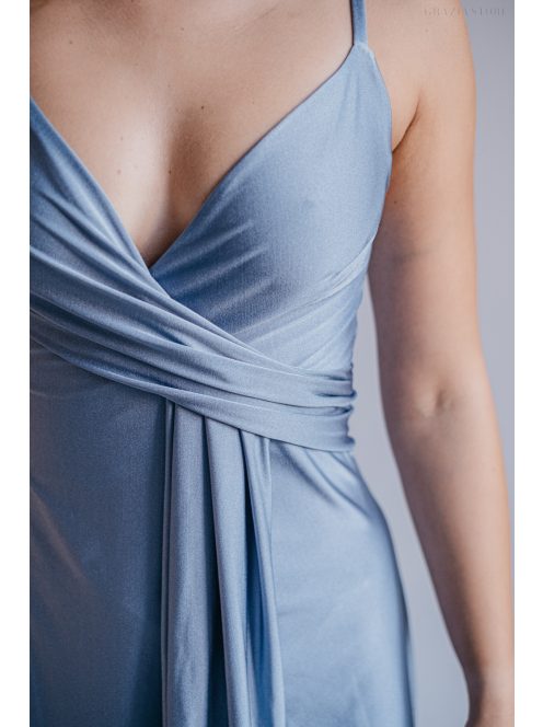 Elenor -  maxi šaty s výstrihom do V a tenkými ramienkami, vo farbe riva