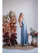 Elenor -  maxi šaty s výstrihom do V a tenkými ramienkami, vo farbe riva