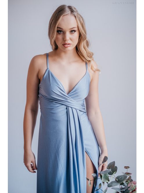 Elenor -  maxi šaty s výstrihom do V a tenkými ramienkami, vo farbe riva